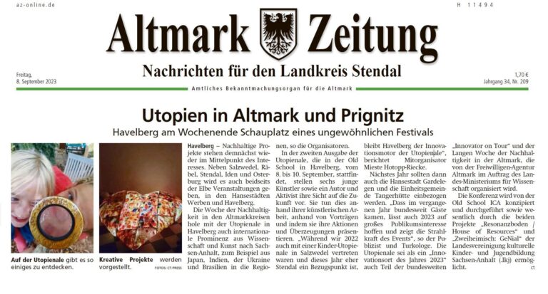 2023_09_08_Altmarkzeitung_Utopien in Altmark und Prignitz