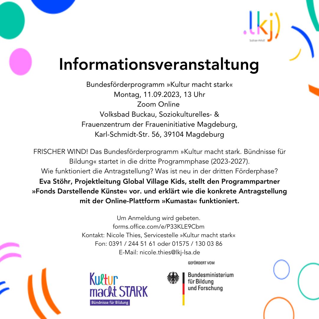 Infoveranstaltung KMS Hybrid Online und Volksbad Buckau 11.09.23